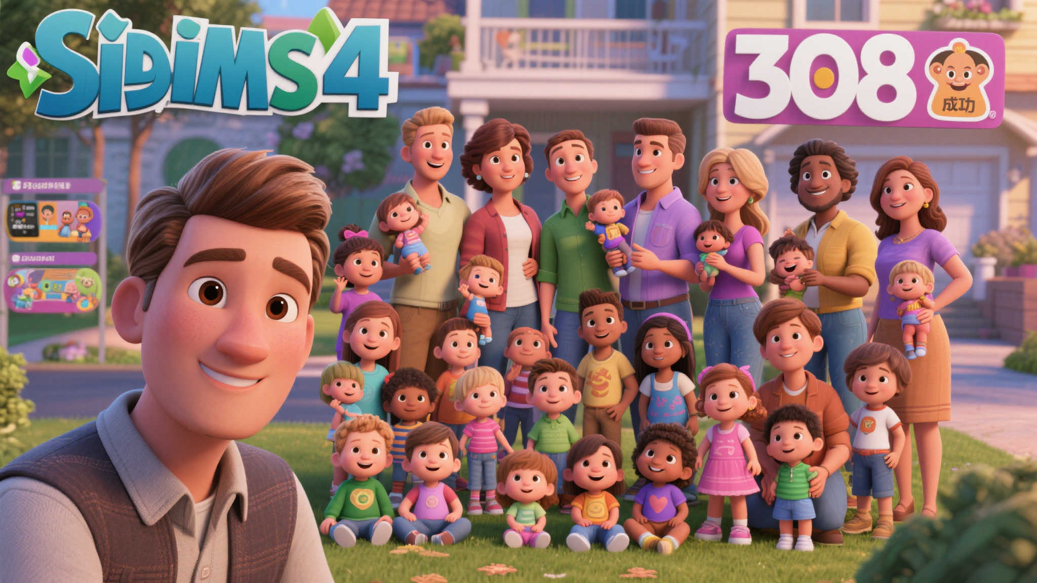 《模拟人生4》玩家挑战多子家庭,角色竟育308娃!